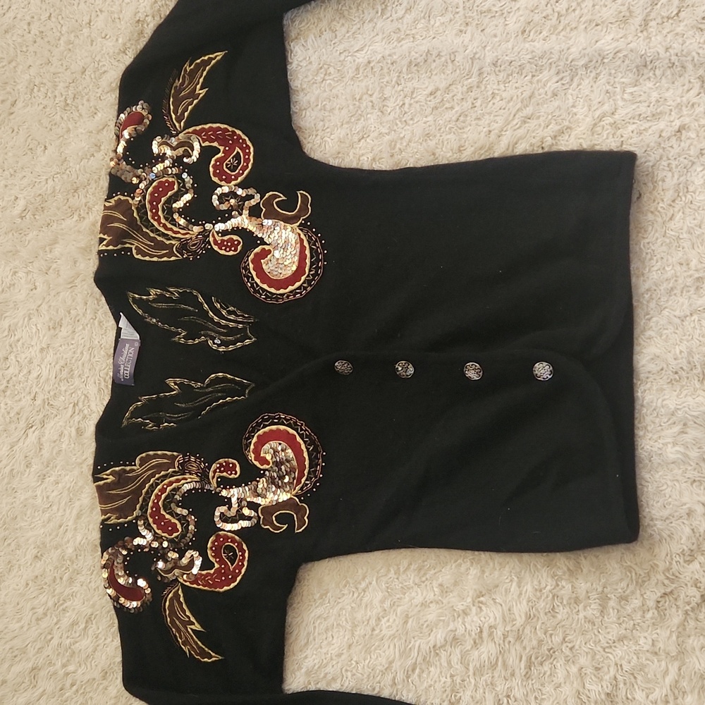Vintage paisley sequin sweater XS Marisa Christina angora wool beaded cardigan